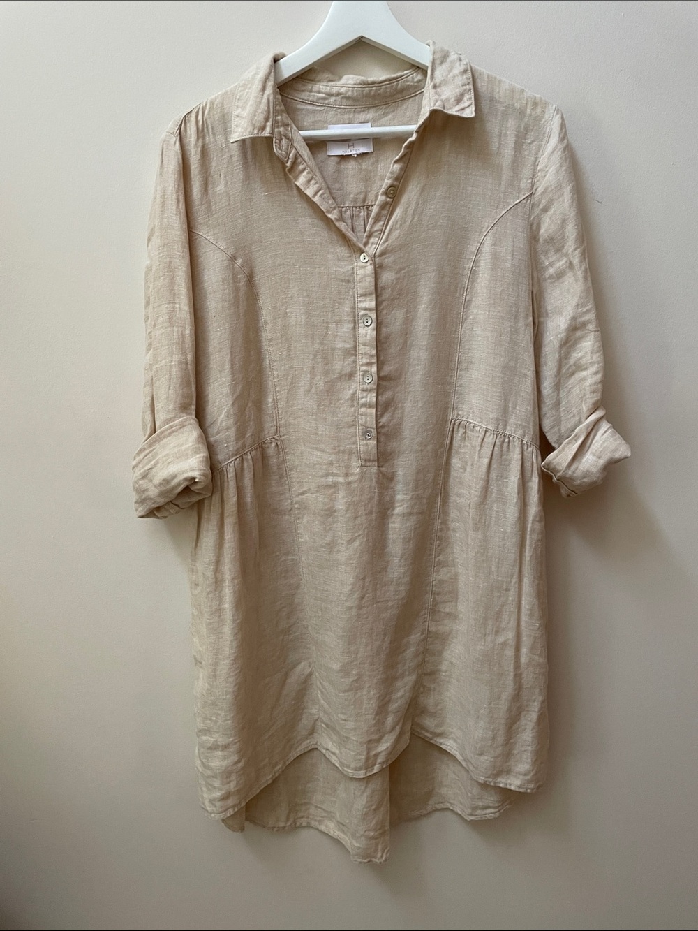 Halston Linen Tunic Dress in Light Beige